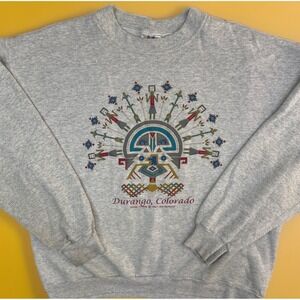 Vintage Durango Colorado Sweatshirt 90s Aztec Graphic Navajo Pullover Sz XL USA